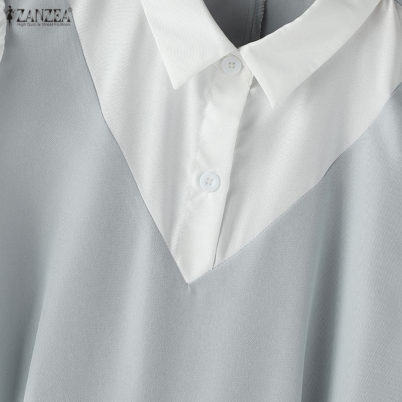 ZANZEA Женское летнее повседневное свободное элегантное платье с пэчворком, короткий рукав