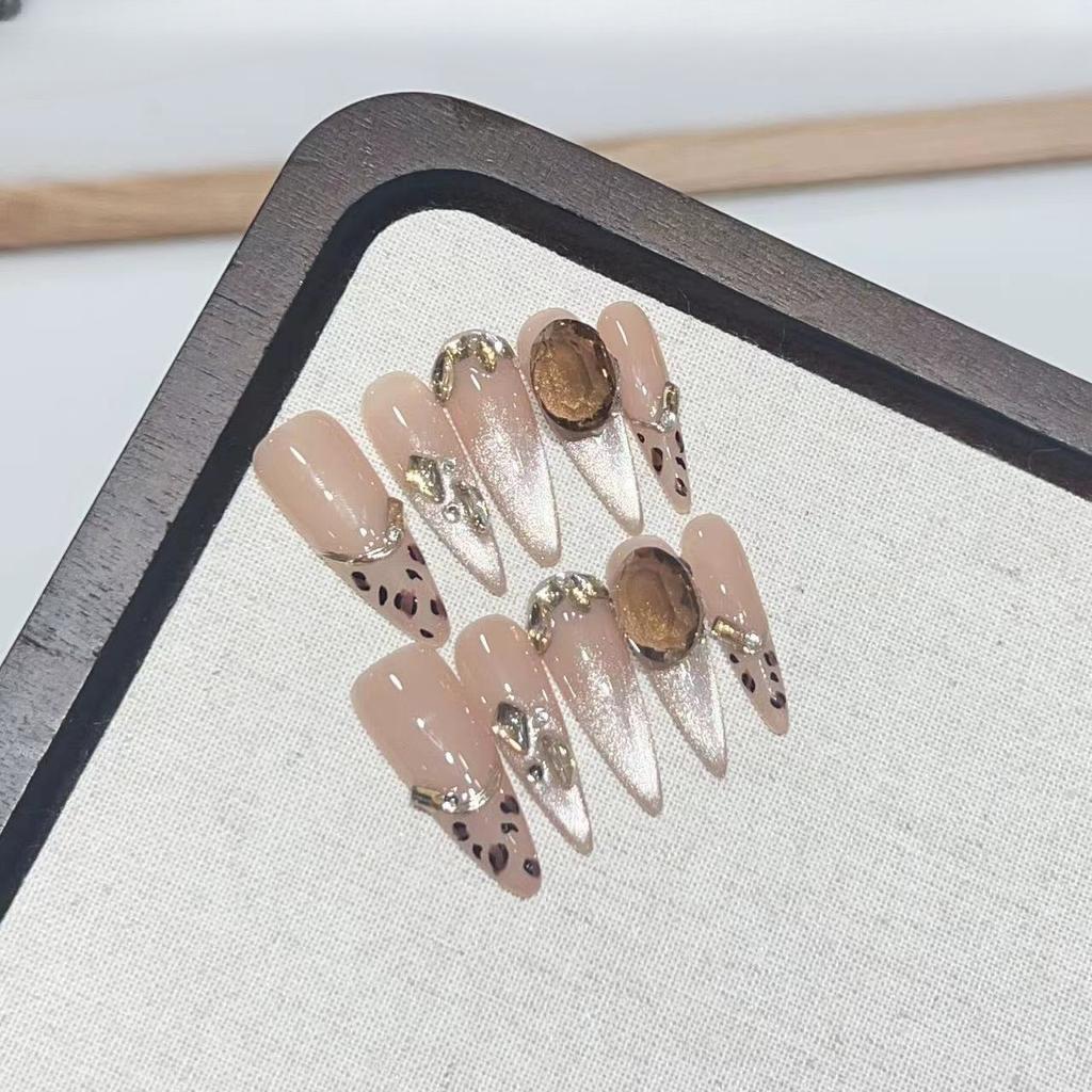 Ношение брони Ручная работа Высококлассная атмосфера Кошачий глаз Французский Леопардовый принт Маникюр Съемный