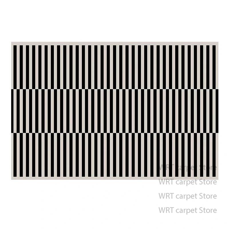 Modern Black And White Striped Short Velvet Rug Non Slip Floor Mat For Bedroom Bedside Living Room Hallway Minimalist Decor