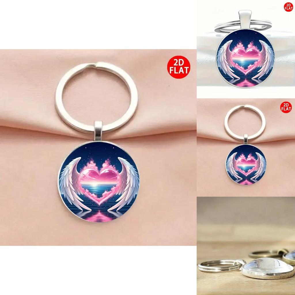 Angel Wings Heart Marine Design Glass Alloy Key Holder Keyring For Friends And Colleagues