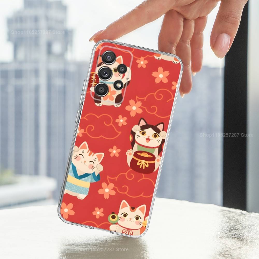 Мультяшный Счастливый Кот Милое Искусство Чехол Для Телефона Для Samsung A51,71,30,S21,10,20,Ultra,FE,Lite, S22,23,9,PIus, Прозрачный, Силиконовый