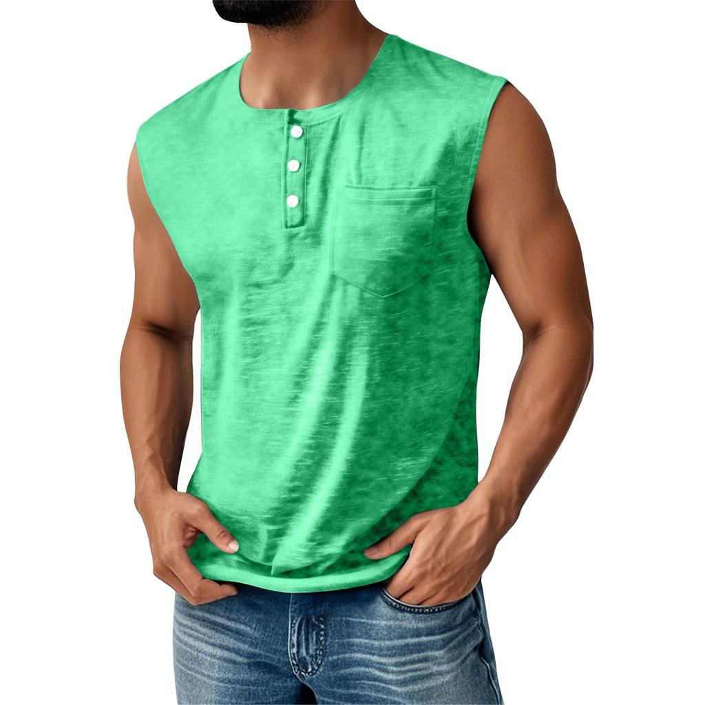 Men's Summer Solid Color Pocket Sports Buttons Vest Men's Sports Casual Vest
