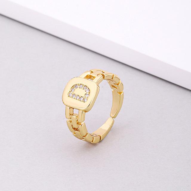 Initial Letter Ring Women Trendy Adjustable Pave Micro Zirconia Hollow Finger Ring For Women Jewelry Gift