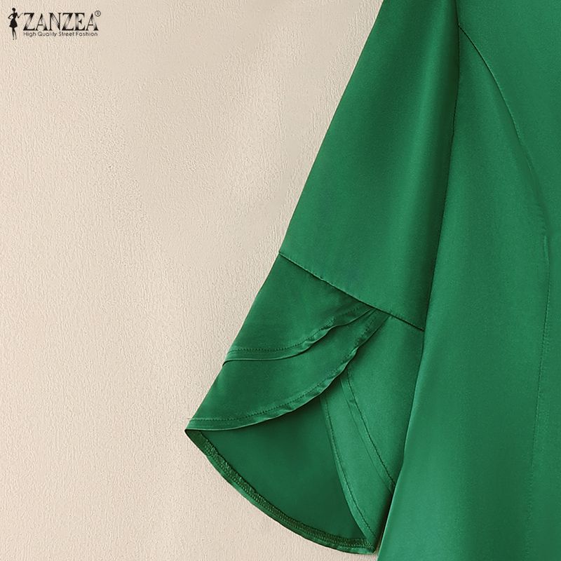 ZANZEA Женская повседневная свободная атласная блузка с V-образным вырезом и рукавом 3/4