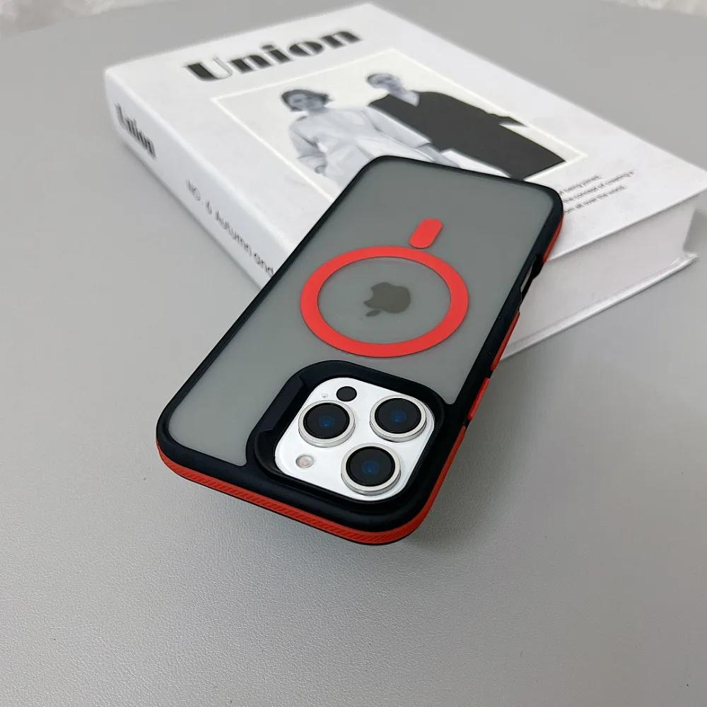 Роскошный магнитный цветной матовый полупрозрачный бронированный противоударный чехол для iPhone 11 12 13 14 15 16 ProMax Magsafe Wireless Charge Cover