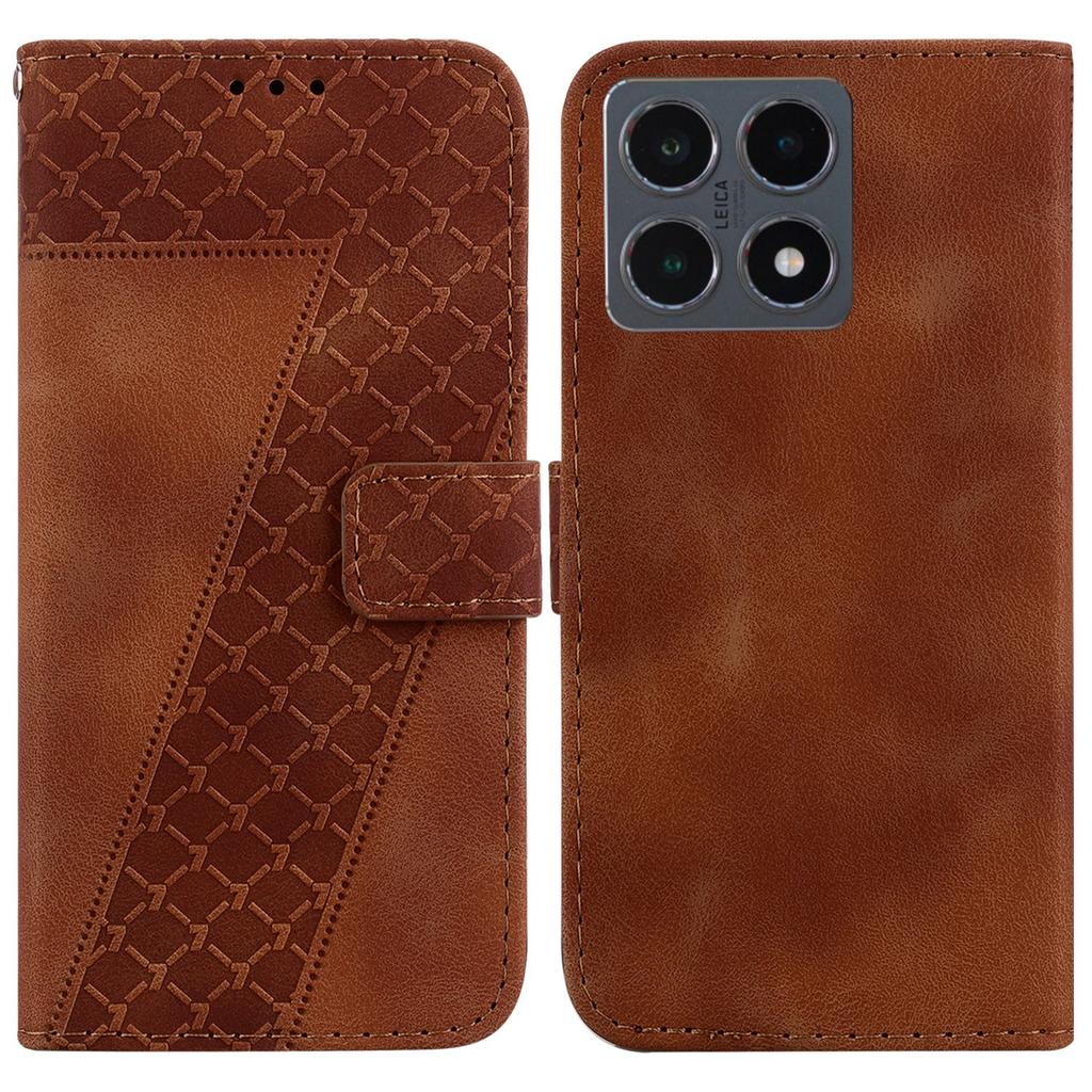 For Xiaomi 15T Stand Case 7-Shaped Pattern Imprint Leather Phone Cover with Strap