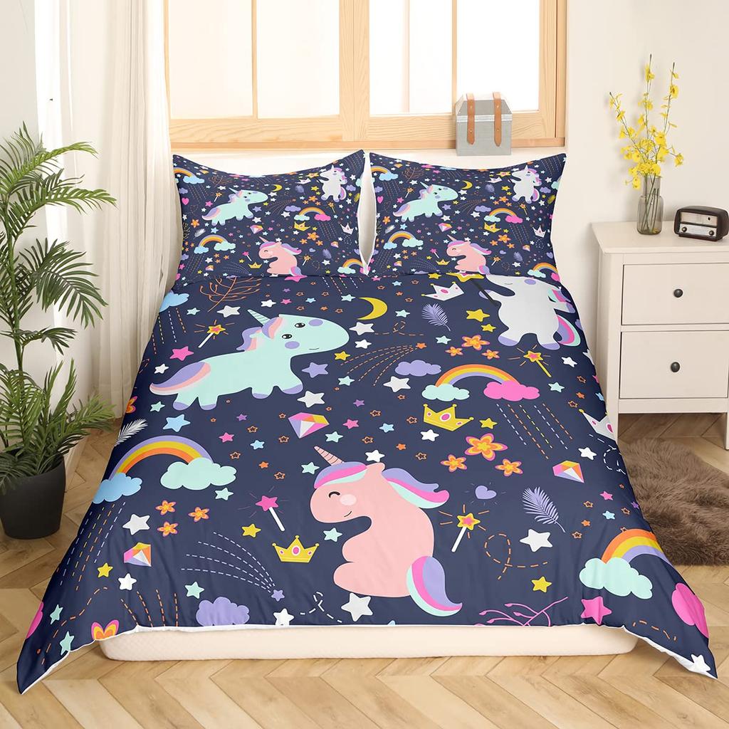 Cartoon Animal Rainbow Duvet Cover Queen Kawaii Elephant Bedding Set Kids Bedroom Decor Quilt Cover Polyester Comforter Cover