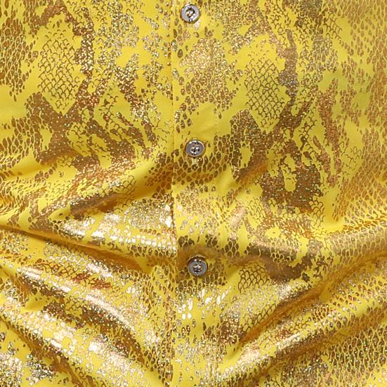 Мужская клубная рубашка с принтом под змеиную кожу, отложным воротником, облегающая рубашка на пуговицах с длинным рукавом, одежда для выступлений в ночном клубе