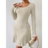 Women's New Fashion Solid Colour Waist Long Sleeve Dresses