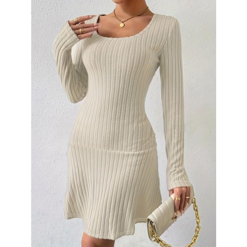Women's New Fashion Solid Colour Waist Long Sleeve Dresses