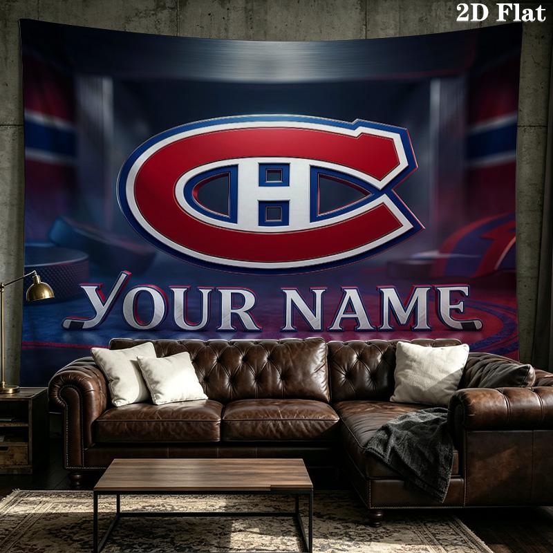 Custom Name Montreal Canadiens Printed Tapestry – Wall Hanging for Bedrooms, Dorms, and Home Decor