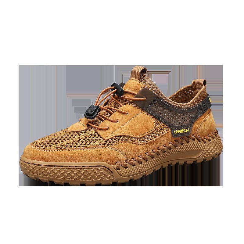 Large Size Hand-sewn Versatile Breathable Comfortable Leather Men's Shoes Hollow Fashion Trendy Shoes Lightweight Running Shoes