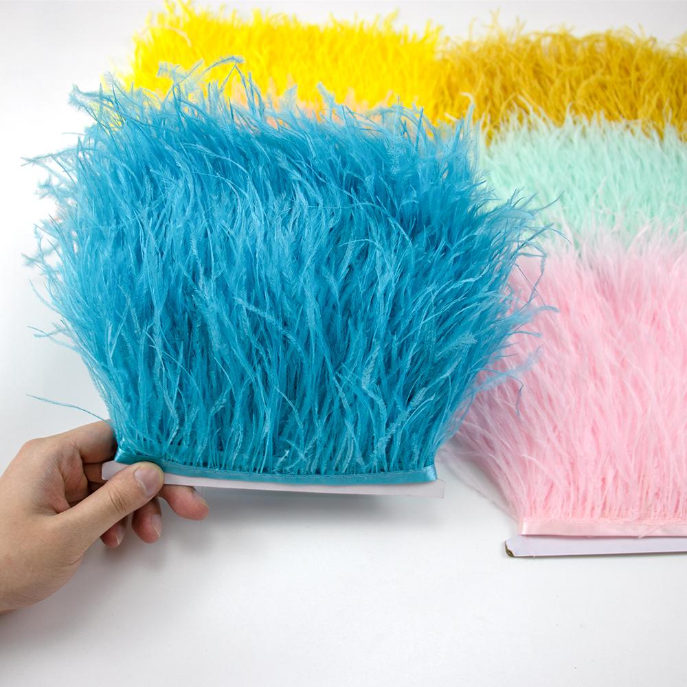 1M Natural Ostrich Feathers Trim White Clothing Sewing Ribbon 8-10cm Feather Fringe for Wedding Party Decoration Crafts Plumes