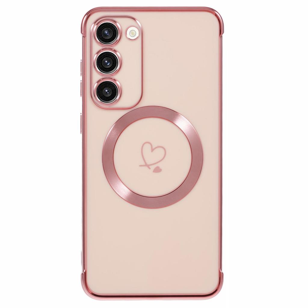 For Samsung Galaxy S23 Case Compatible with MagSafe Electroplated TPU Phone Cover Hollow Love Hearts