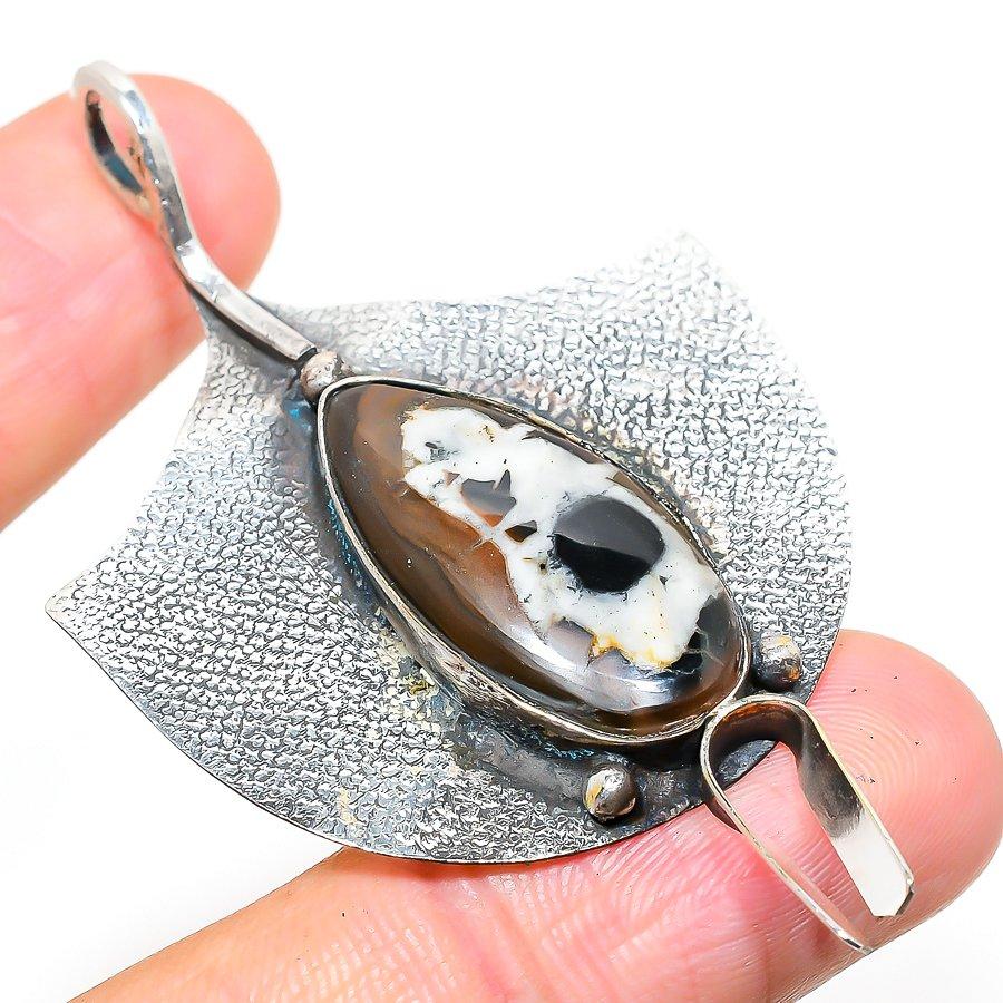 Mud Crack Fossil Handmade 925 Sterling Silver Gift Pendant 2.64" H0M74