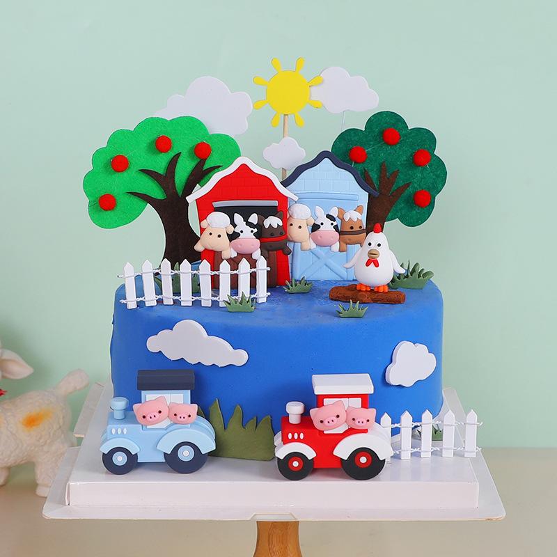Cartoon Farm Birthday Party Decoration Cute Cow Pig Cake Topper Banner Paper Gift Bags Farm Theme Party DIY Supplies Kids Favors