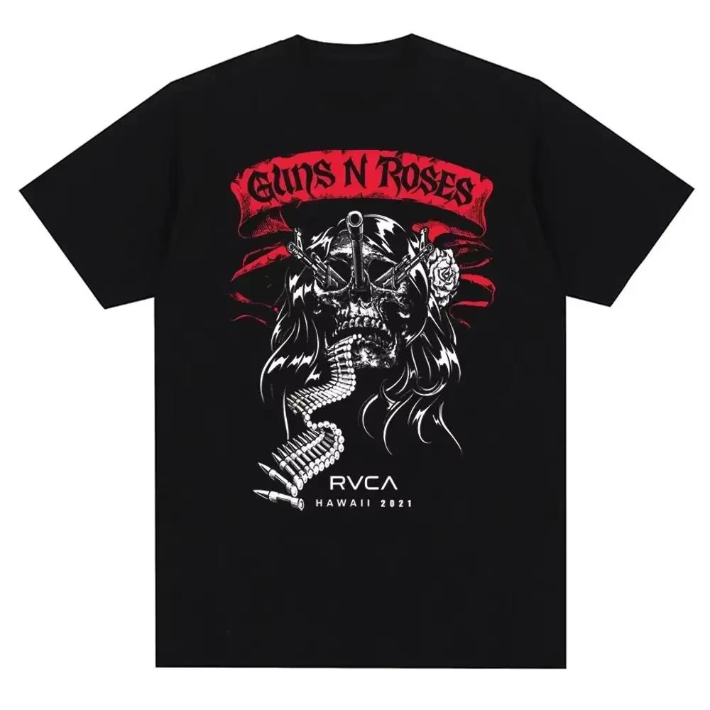 Футболка с графическим принтом Guns N Roses Винтажная Рок-группа Уличный стиль Короткий рукав Модная футболка с круглым вырезом Женская футболка Унисекс