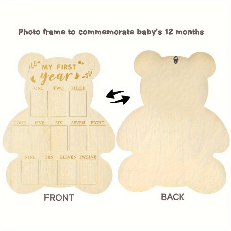 Wooden Baby’s First Year Picture Frame Bear-Shaped Baby Keepsake Poster Frame 12 Month Milestone Board Newborn Calendar