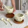 Ceramic Mug Chord Cup with Spoon Breakfast Cup Oat Bowl Heated Milk Lily of The Valley Bloom Coffee Cup Plate