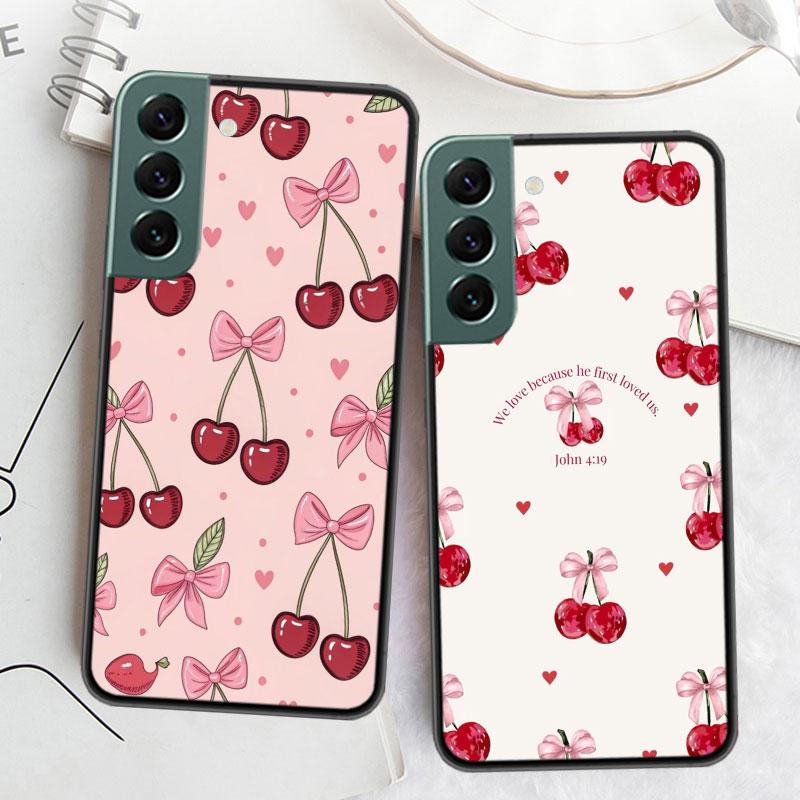 Чехол для телефона с вишневым бантом для Samsung A17 A14 A24 A34 A54 A03S A04S A13 A23 A33 A53 A70 A50S A30 A40 A51 A41 A20E A73 A71 A31 A21 A2