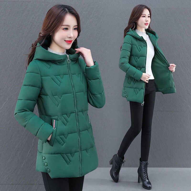 Winter Women's New Women's Cotton-padded Jacket Mid-length Slim and Thick Hooded Cotton Jacket