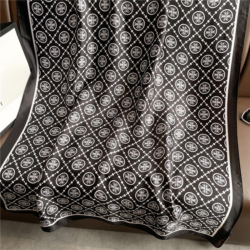 New Simple and Versatile Geometric Fashion Scarf Women's Thin Simulated Silk Shawl Sunscreen Long Large Size Silk