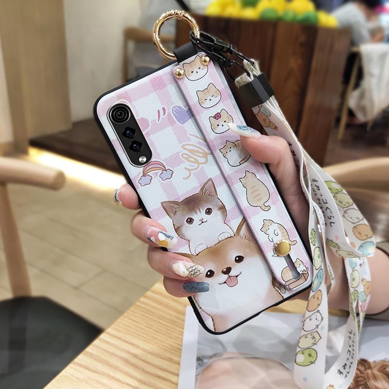 Anti-knock Ring Phone Case For LG Velvet 4G/5G Dirt-resistant Phone Holder Lanyard Silicone Soft Case Cartoon Wristband