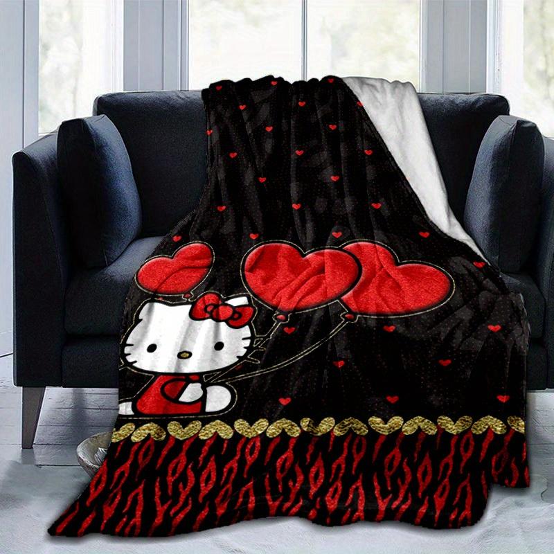 1шт. Плед с узором из красных сердечек Hello Kitty - Идеально подходит для дома, офиса, использования на улице, Идея для подарка, Подходит для всех сезоновz041746
