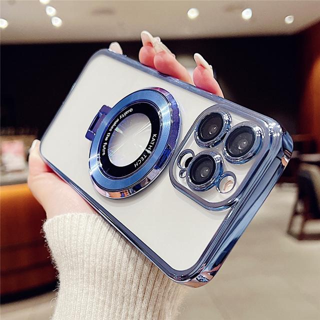 Роскошный чехол для iPhone 15 Pro Max с магнитной рамкой с гальваническим покрытием Magsafe и подставкой для телефона для iPhone 11 12 13 14 15 16 Plus Защитная крышка