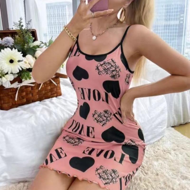 Sexy Spaghetti Strap V-Neck Nightdress Women Nightie Summer Loose Cotton Nightgown Female Cute Print Sleep Dress Light Sleepwear