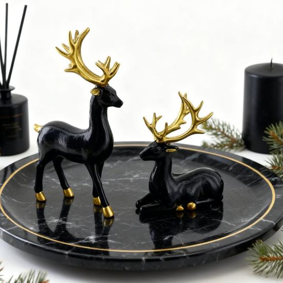 2/4Pcs Christmas Reindeer Statue Standing Sitting Elk Silhouette Figurine Deer Sculpture Home Office Desktop
