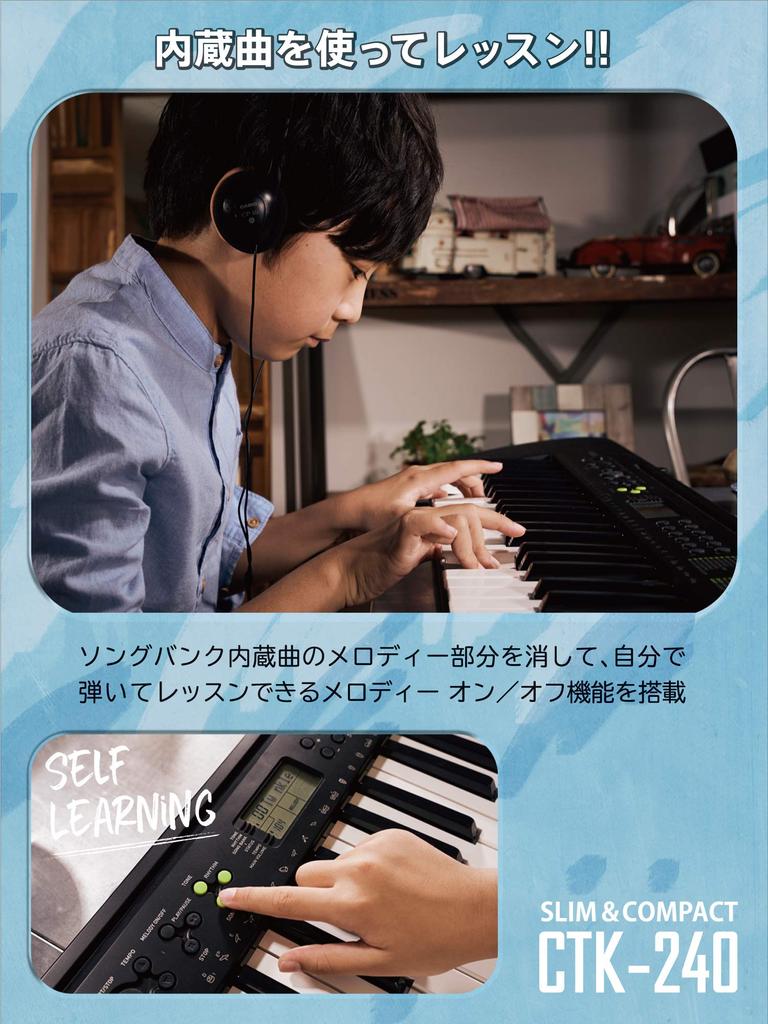 Casio Electronic Keyboard Casiotone Slim Compact 49 Keys 100 Tones 100 Rhythms Compatible with 2 Power AC Power and Dry Batteries LCD Screen CTK-240 &