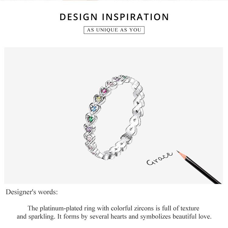 BAMOER из стерлингового серебра 925 пробы, изысканное оригинальное красочное кольцо с цирконом в форме сердца для женщин, ювелирные изделия