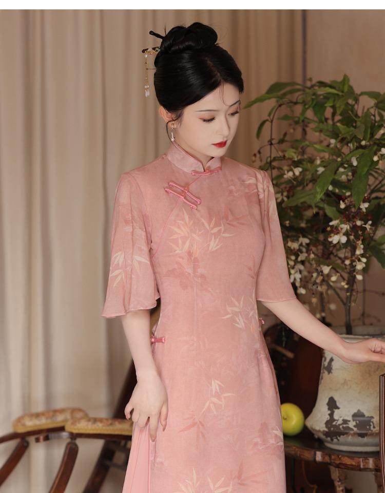 Орхидеево-зеленое летнее ципао 2025: Ао Дай в китайском стиле для молодой девушки на проводы в колледж