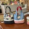 Cowboy Denim Bucket Bag Sweet Cute Wrist Bag Lovely Plaid Canvas Handbag  Streetwear