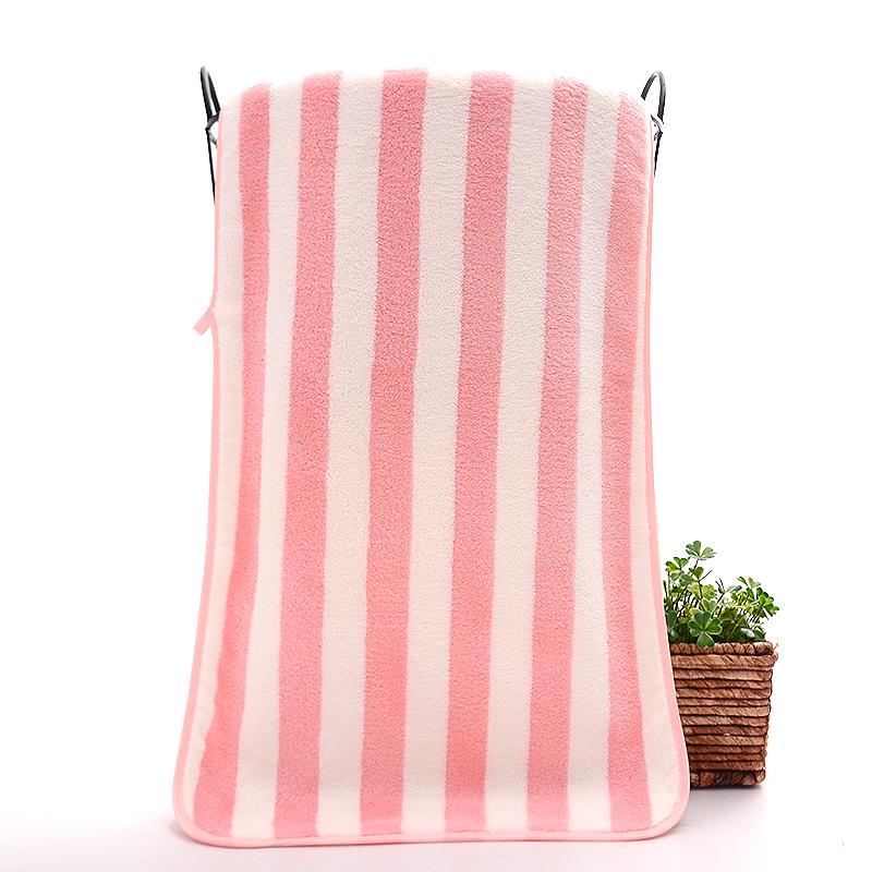 Soft Absorbent Warp-Knit Coral Fleece Towel with Thin Stripes - Thickened Face Wash Towel with Customizable Logo