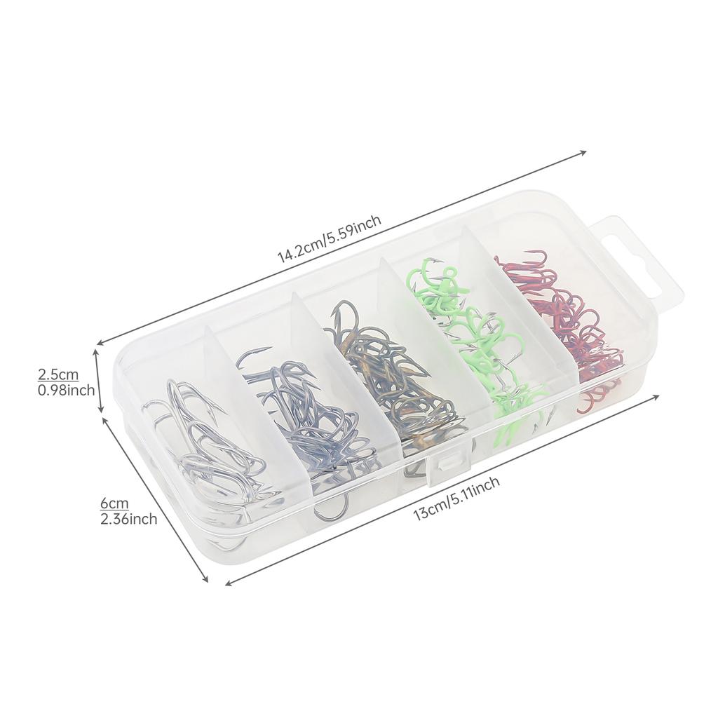 165pcs High Carbon Steel Barbed Treble Hooks Connector Circle Set Assorted Sizes 2# 4# 6# 8#10# Triple Fishing Hook with Storage Box