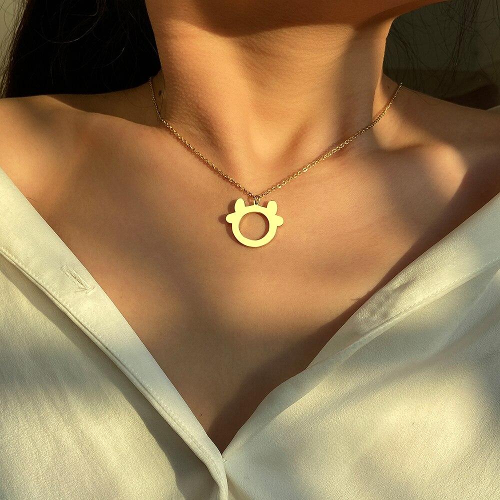 Stainless Steel Necklaces Hollow Bull Head Pendant Chain Choker Charm Fashion Necklace For Women Jewelry Christmas Party Gifts