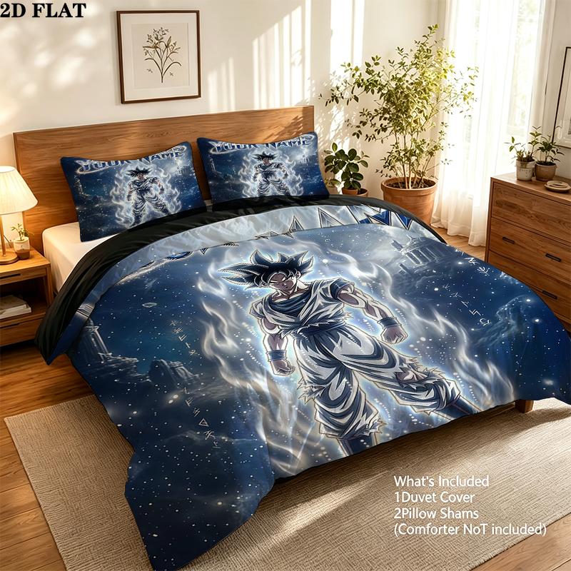 Custom Name,Dragon Ball Pattern Bedding Home Decoration Birthday Gift ( 1 duvet cover + 2 pillowcase, without core),fan merchandise.