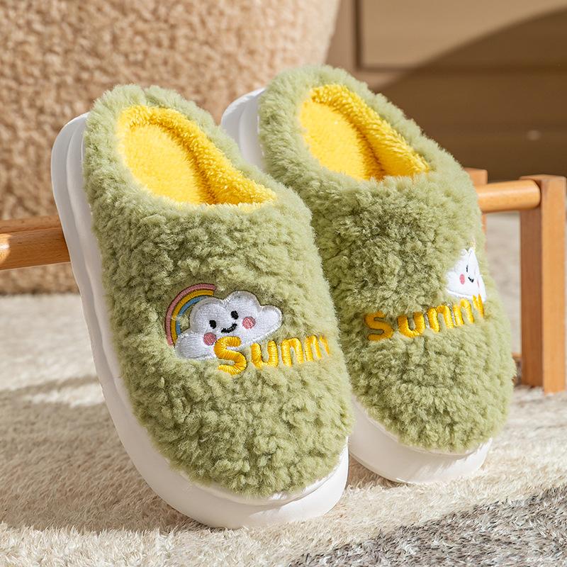 Bow Head Cotton Slippers Home Warm Cotton Drag Autumn and Winter Couple Fashion Plush Cotton Slippers