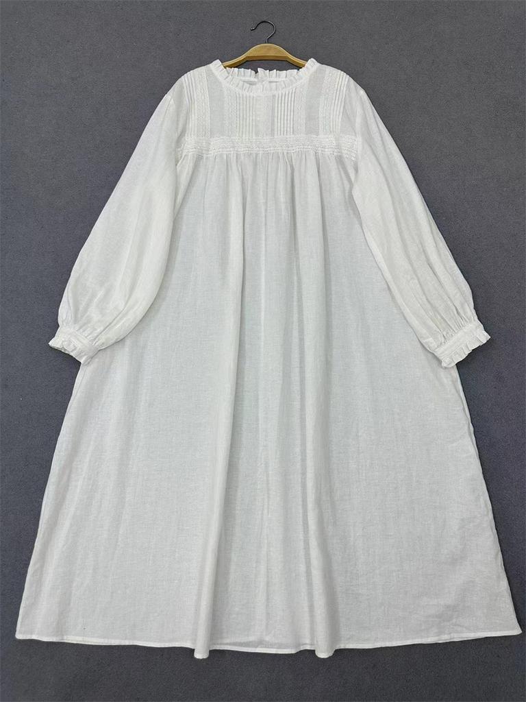 Johnature Японское женское лесное платье винтажное гофрированное кружевное свободное простое однотонное осеннее женское платье