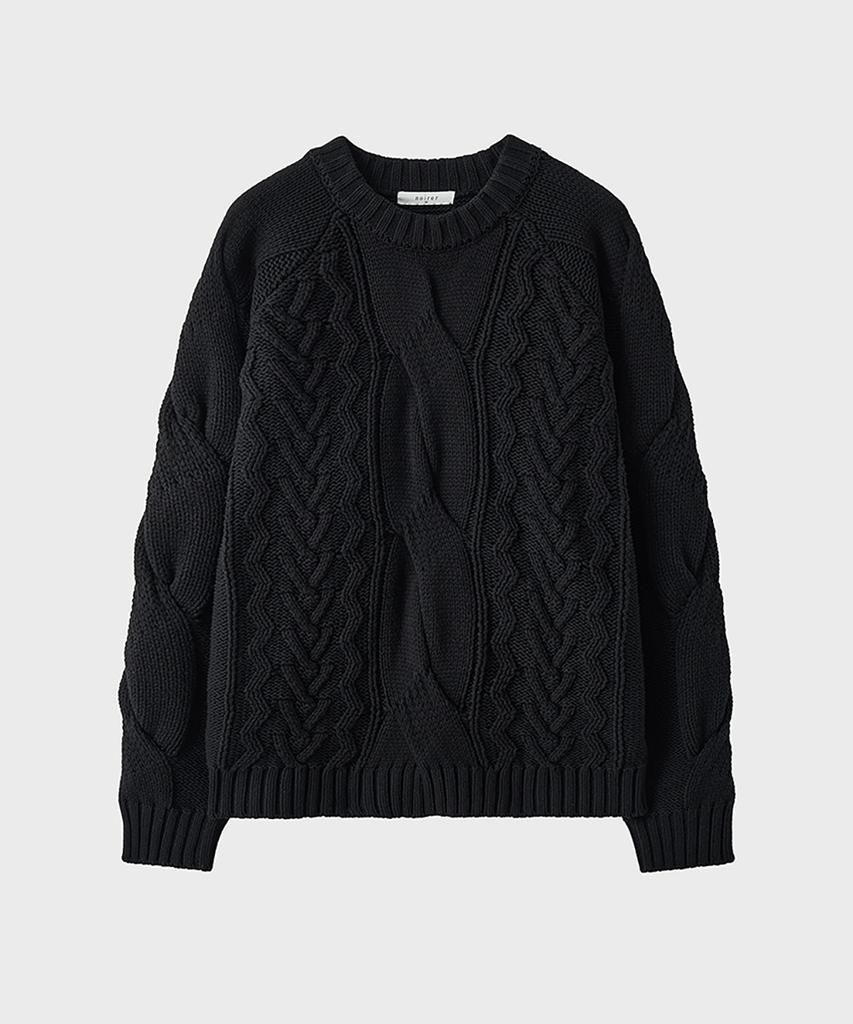 NOIRER Heavy Multi-Cable Oversized Sweater (Black)