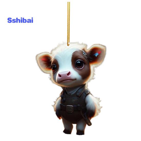 Милый мультяшный хайлендский коровий автомобильный кулон, акриловый художественный ремесленный орнамент, прекрасный автомобиль, зеркало заднего вида, украшение для дома, Рождественская елка, подвесное украшение, подарок