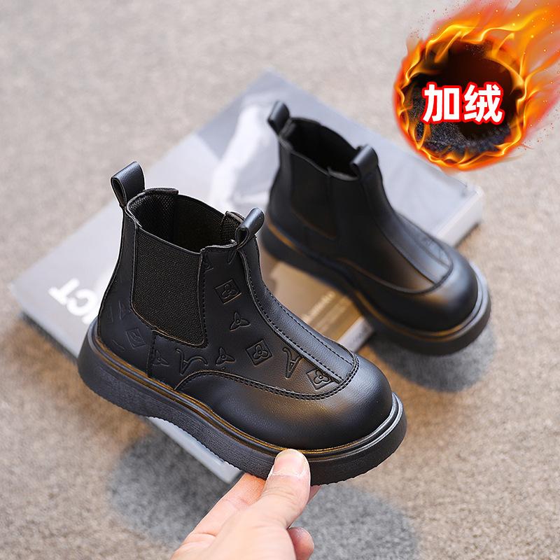 Модные универсальные новые черные одинарные ботинки в британском стиле детские короткие ботинки детские кожаные ботинки