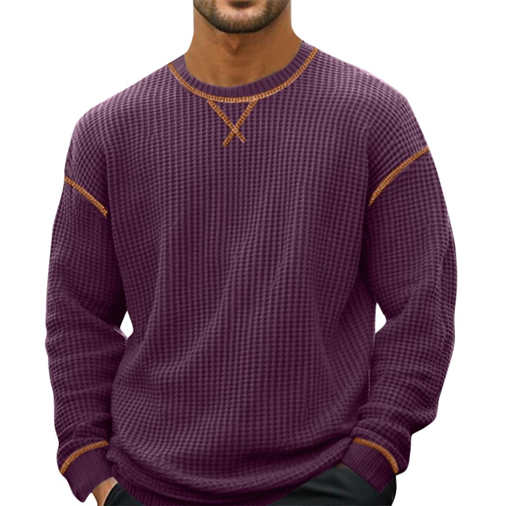 Men's Solid Color Round Neck Long Sleeve Tops Men's Sports Large Size Casual Round Neck Tops