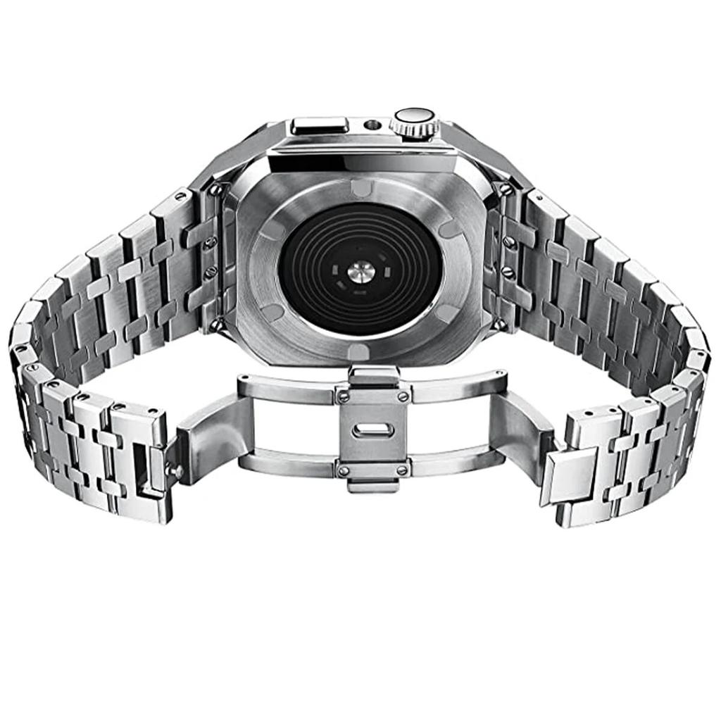 Stainless Steel Strap for Apple Watch Band 45mm 44mm Luxury Modification Kit Metal Case Bracelet iWatch Series 8 7 6 5 SE 44 45