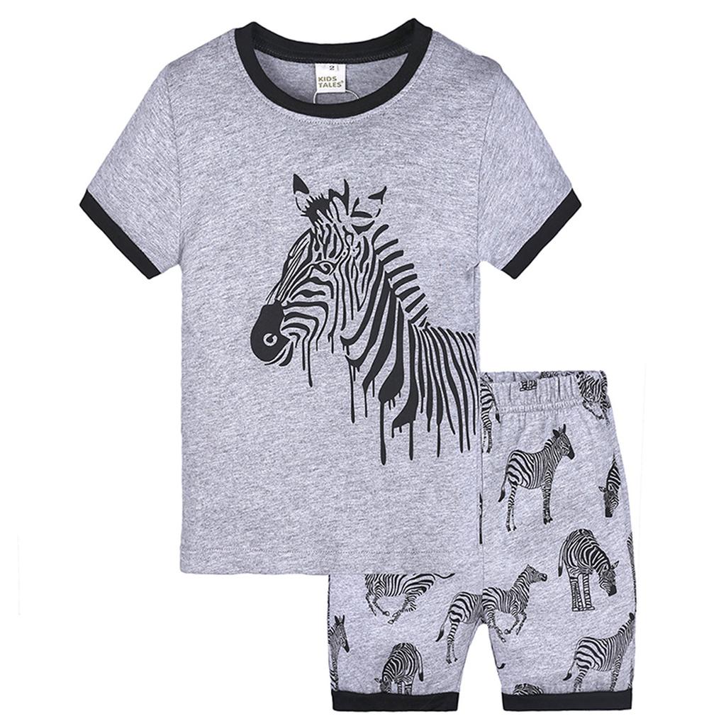 2Pcs Toddler Kids Baby Boys Girls Pajamas Cartoon Print Tops Shorts Outfits Set
