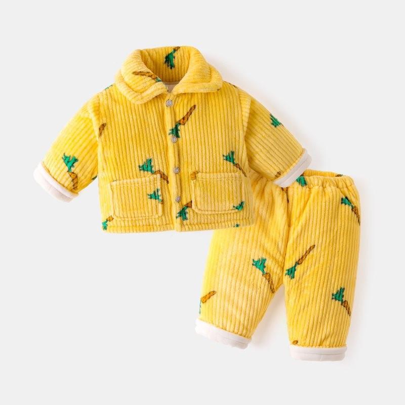 Уютный зимний детский пижамный комплект для малышей Мягкий коралловый флис Толстый теплый наряд