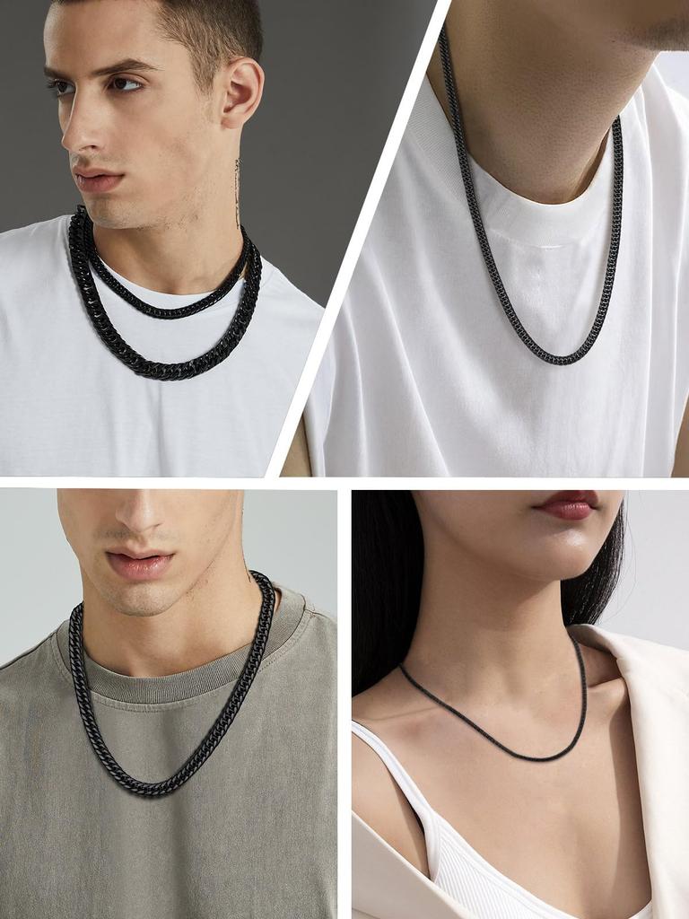 [ChainsHouse] Men's Curb Chain Necklace, Black, Surgical Stainless Steel, Rust-Resistant, 56cm Long, 3.5mm Wide