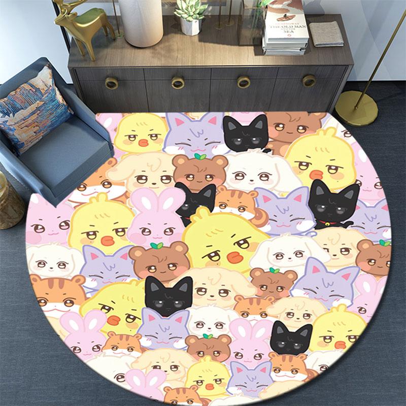 Cute ATEEZ pattern round rug,Carpet Rug for Living Room Bedroom Playroom ,Non-slip Floor Mat,Holiday Gifts and Birthday Gifts.